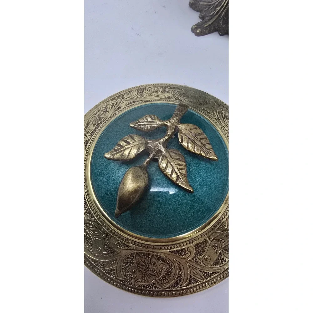 Vtg Sabra enamel brass candy pedestal trinket lidded box Israel brutalist